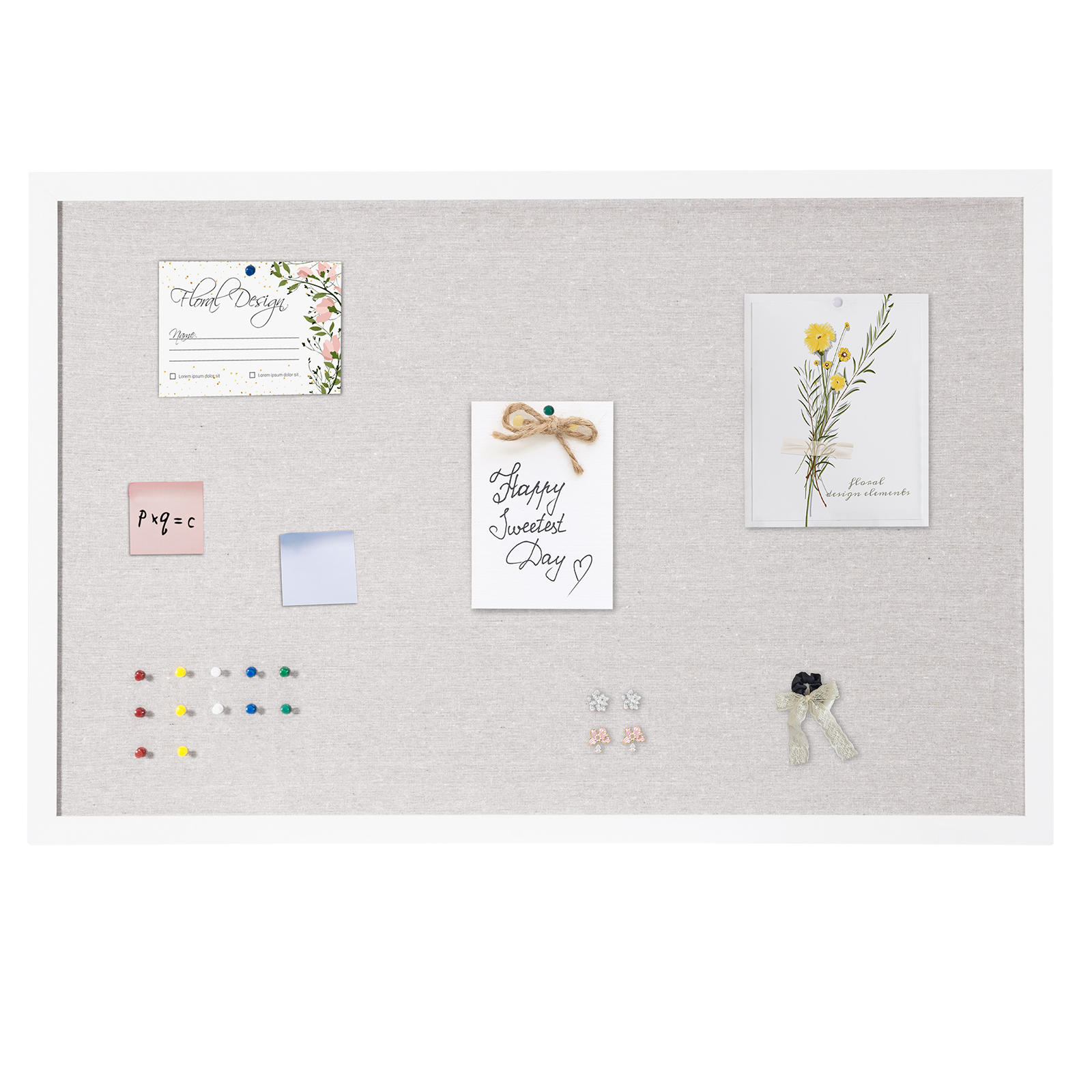 KFFKFF Cork Bulletin Board 36" x 24" White Linen photo 1