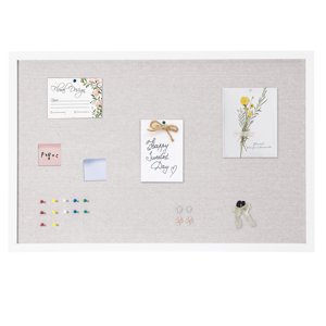 KFFKFF Cork Bulletin Board 36" x 24" White Linen