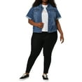 thumbnail image 2 of Agnes Orinda Women's Plus Size Button Front Work Crop Short Sleeves Denim Jacket 2X Blue, 2 of 7