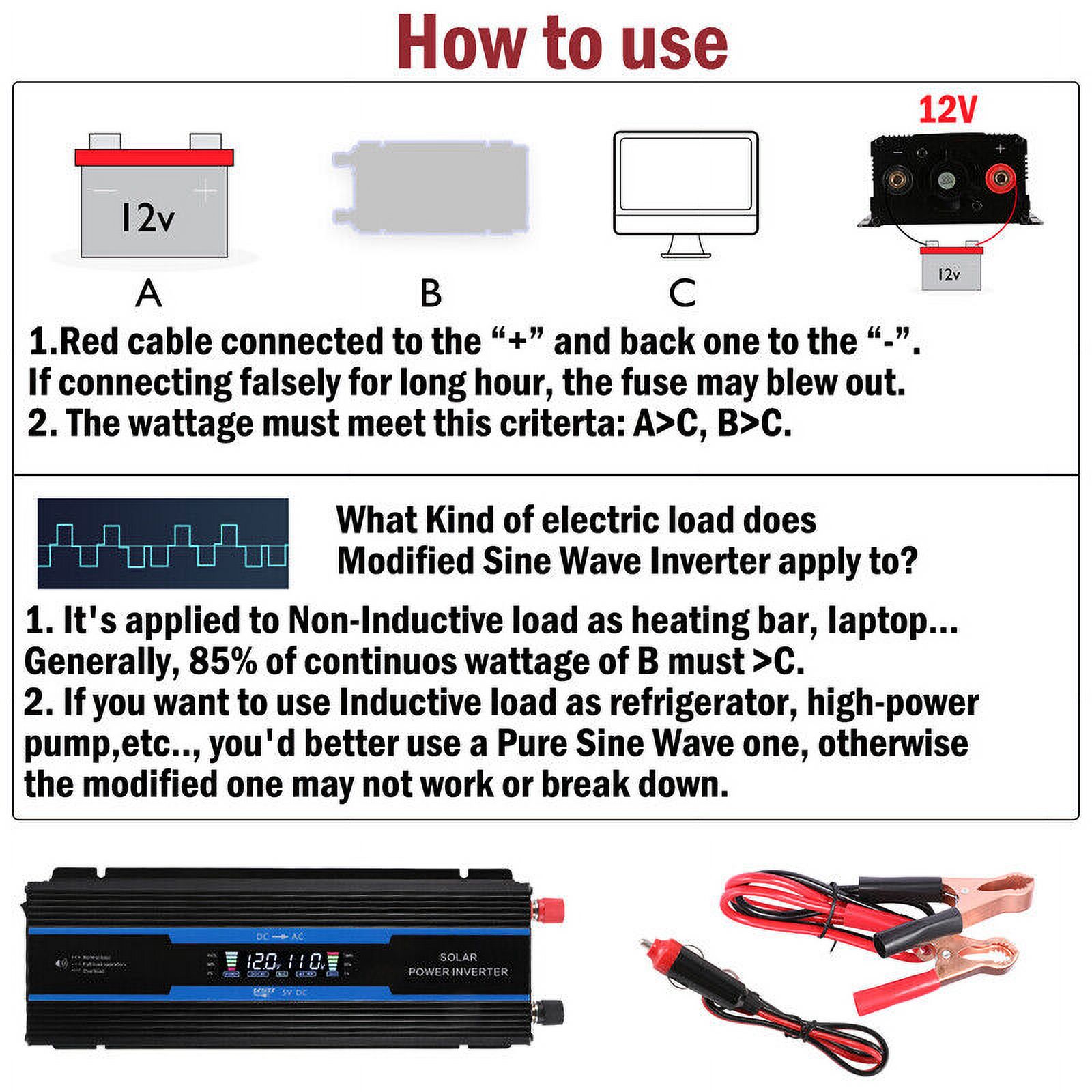 7000W Inversor de corriente para Carro Auto Convertidor solar DC 12/24V a AC110V