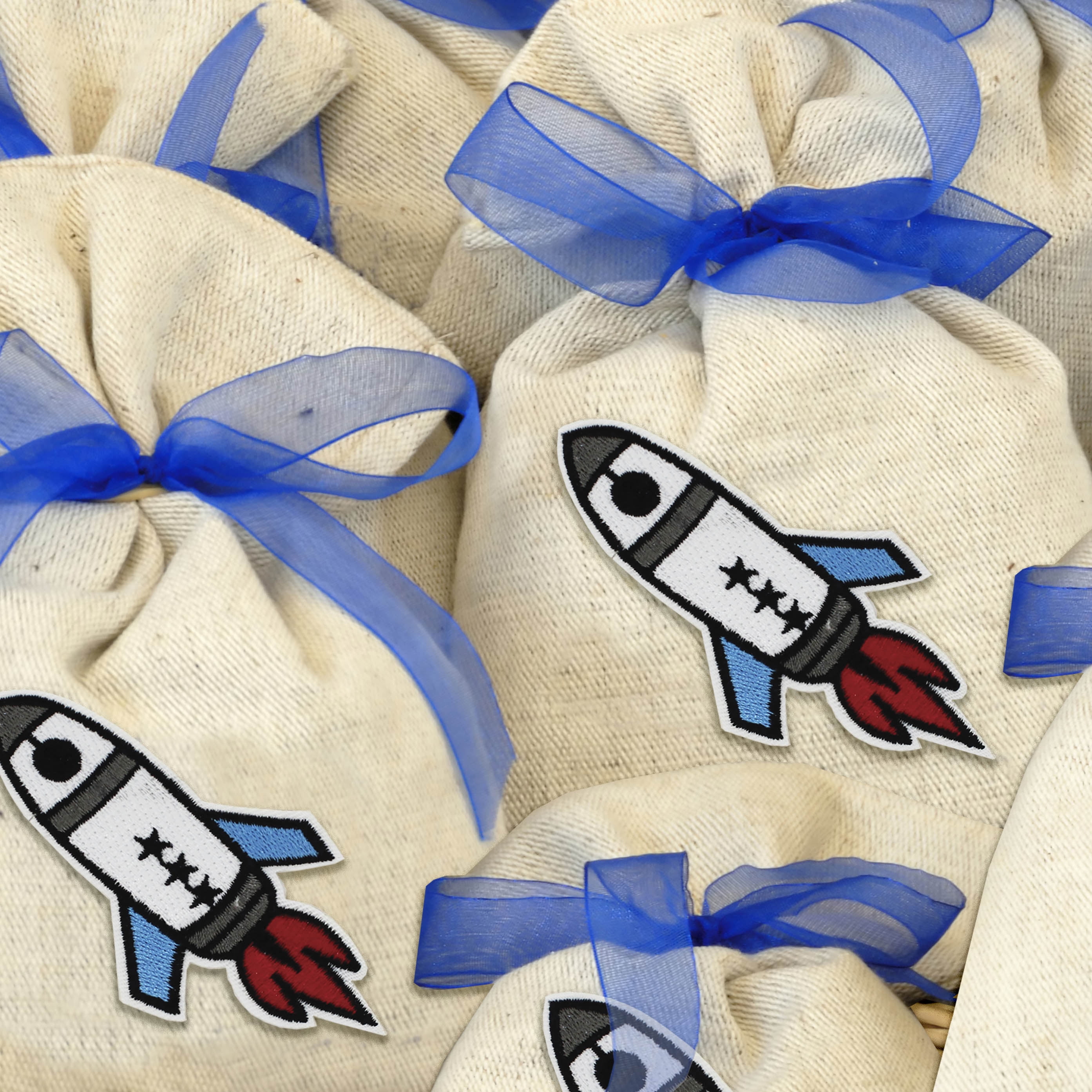(2 pack) Gwen Studios Embroidered White Rocket Iron-on Patch Applique, 3.1" x 2.6"