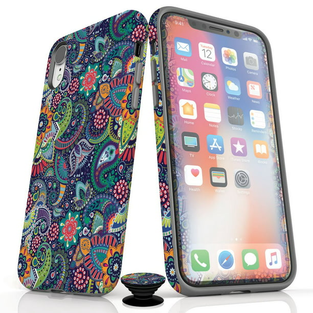 Phone Accessory Bundle for iPhone XR | (3) Matching Screen Protectors|  Designer Drop Tested Protective iPhone Case| Matching Phone Grip | Green  Paisley Design - Walmart.com