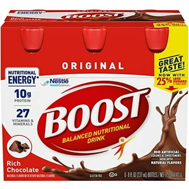 Boost Original Balanced Nutritional Drink, Rich Chocolate, Nutritional Energy With High Quality Protein & Vitamins & Minerals, 6-8 Fl Oz Bottles/Pack (Pack Of 1)