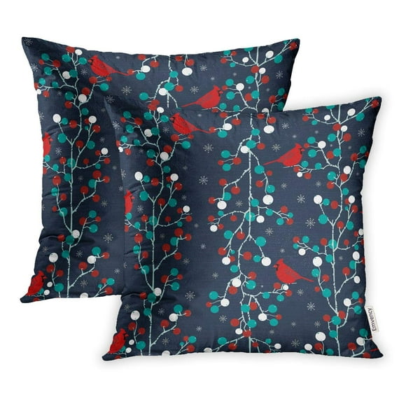 HATIART Blue Berry Winter Holiday Holly Berries and Cardinal Birds Red Botanical Pillow Cases Cushion Cover 18x18 inch