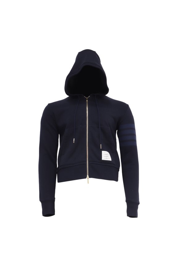 Pre-Owned Thom Browne 4-Bar Zip-Up Hoodie in Navy Blue Cotton