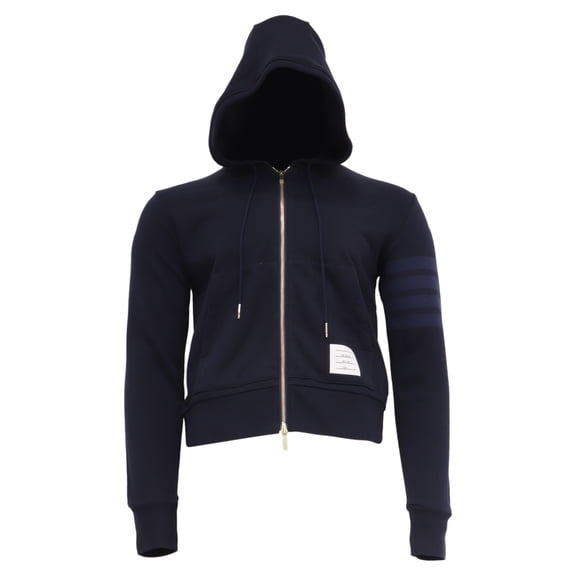 Pre-Owned Thom Browne 4-Bar Zip-Up Hoodie in Navy Blue Cotton
