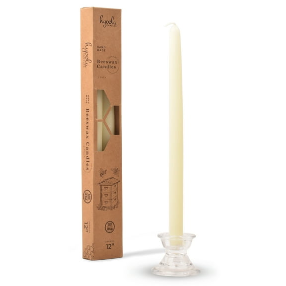 Hyoola 12 inch Handmade All Natural Beeswax Taper Candles White Honey Scent 2 Pack