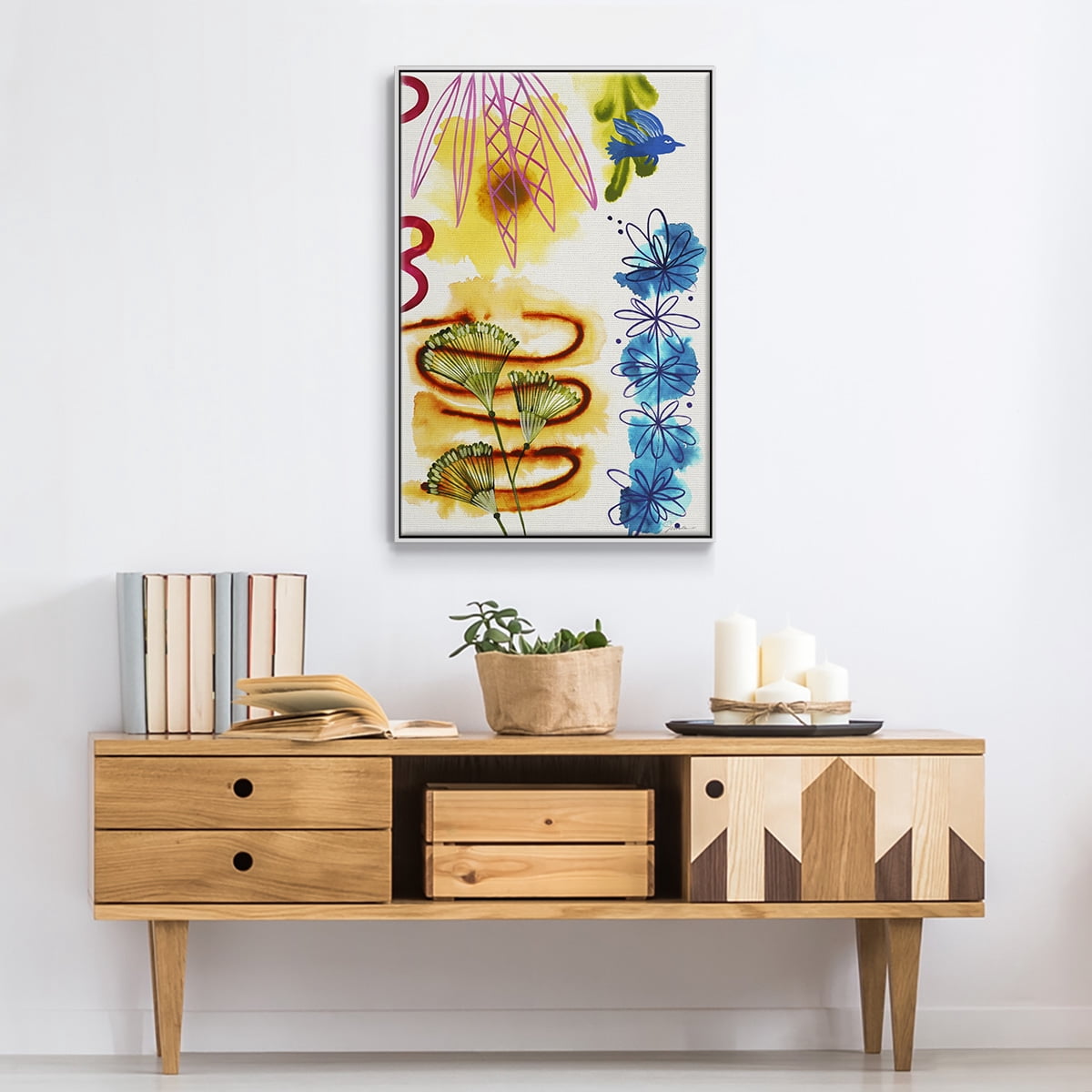 Flower Power I Framed Premium Gallery Wrapped Canvas - Ready to Hang - 27 x 41 - White Floating Frame