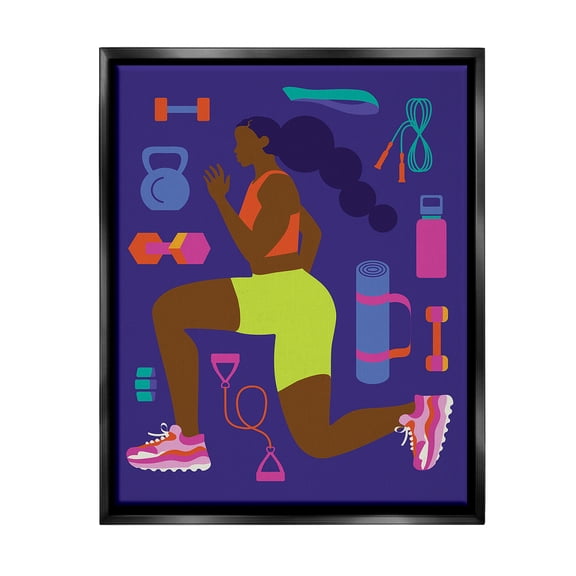 Stupell Industries Inspiring Woman & Workout Sports Painting Black Floater Framed Canvas Art Print Wall Art, 17 x 21
