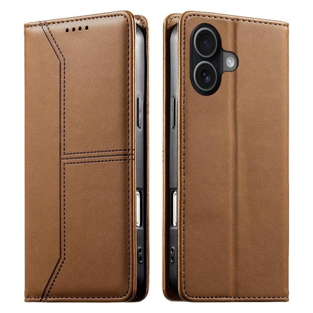RFID Blocking Wallet Case for iPhone 17 Magnetic Leather Flip Cover with Stand Brown