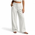 thumbnail image 6 of Mifsaly Wide Leg Linen Pants for Women Drawstring Elastic Waist Palazzo Pants Lightweight Casual Lounge Beach Summer Bottoms with Pockets White,XL, 6 of 6