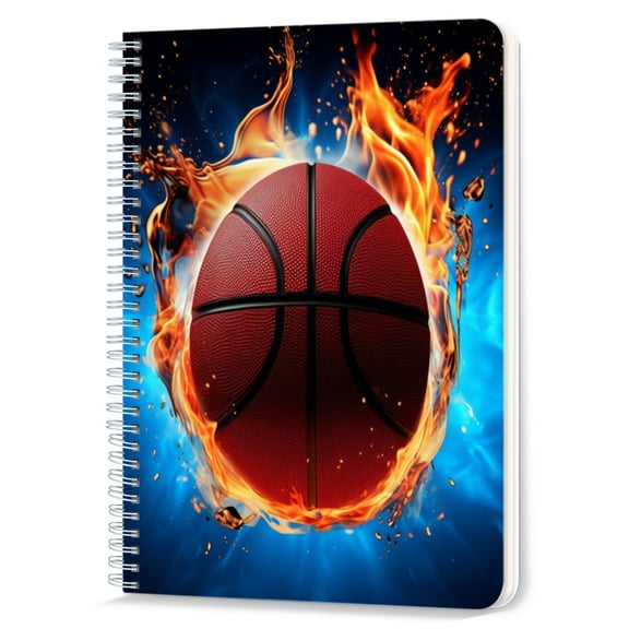 Spiral Notebook,Double-Wire Spiral College Lined Journal Notebook for Study and Notes,100 Pages,5.71x 8.26 in - Basketball Surrounded by Flames