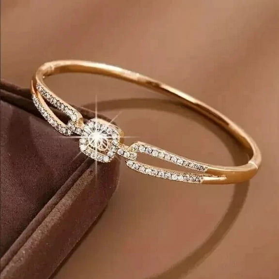 3 Ct Round Cut White Moissanite Women's Bangle Bracelet 14K Yellow Gold Plated