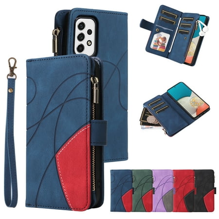 Samsung Galaxy A23 5G Case, Galaxy A23 5G Wallet Case, Dteck 9 Card Slots Holder Zipper Pocket Wallet Case Flip Leather Cover with Wrist Strap Stand for Samsung Galaxy A23 5G, Blue