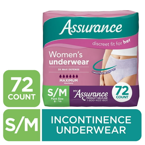 Asurance Women's Incontinence & Postpartum Underwear, Small / Medium, Maximum Absorbency (72 Count)