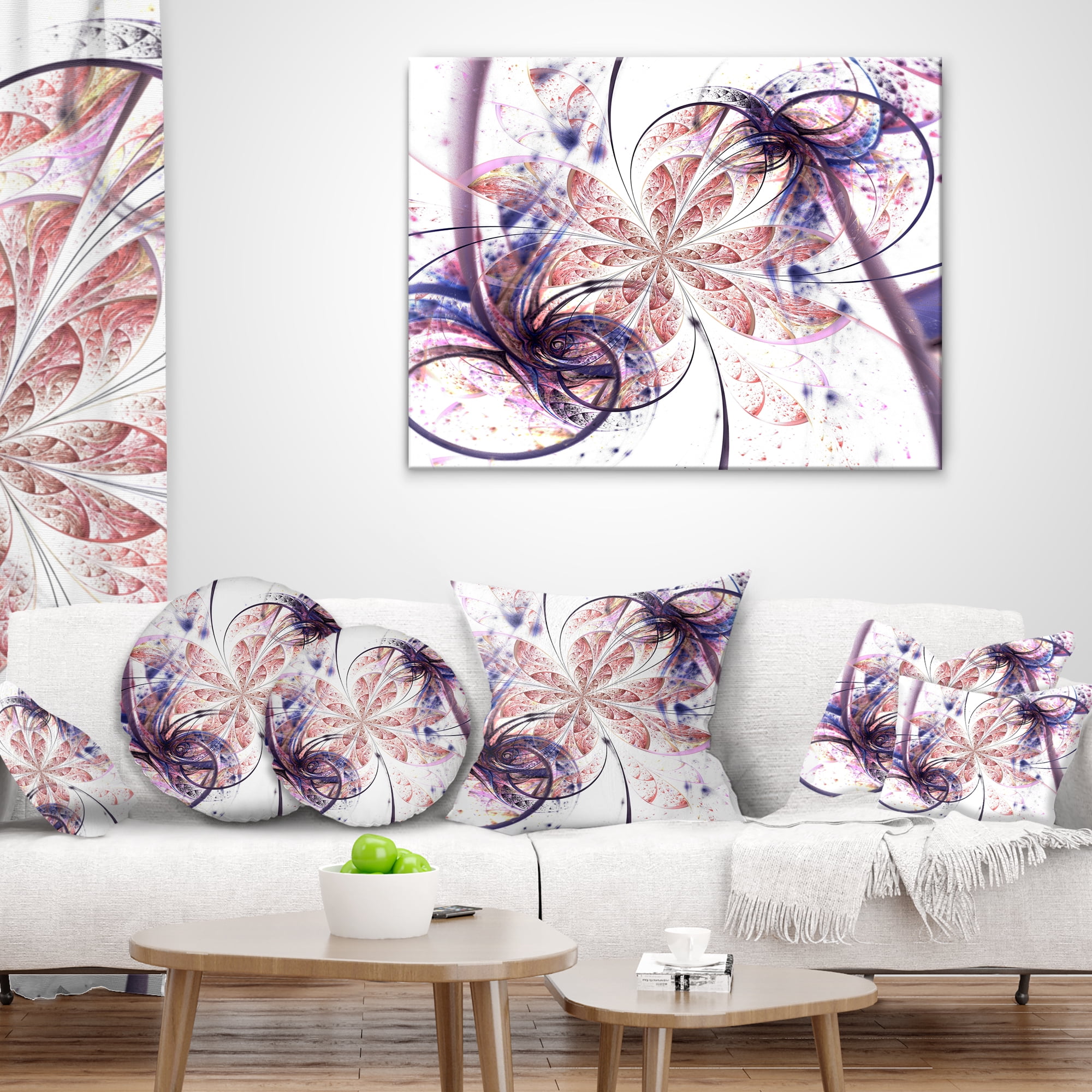 Designart Blue Pink Fractal Flower Pattern - Abstract Throw Pillow - 18x18