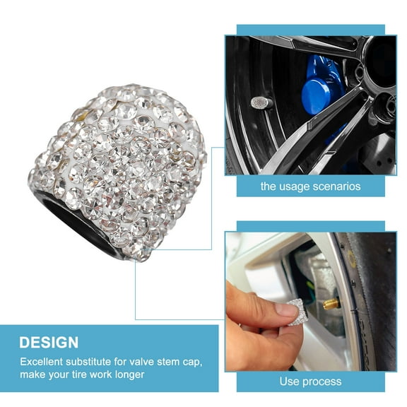 CIMAXIC Rhinestone Tire Valve Caps Luxury Look Valves Cap White 4Pcs