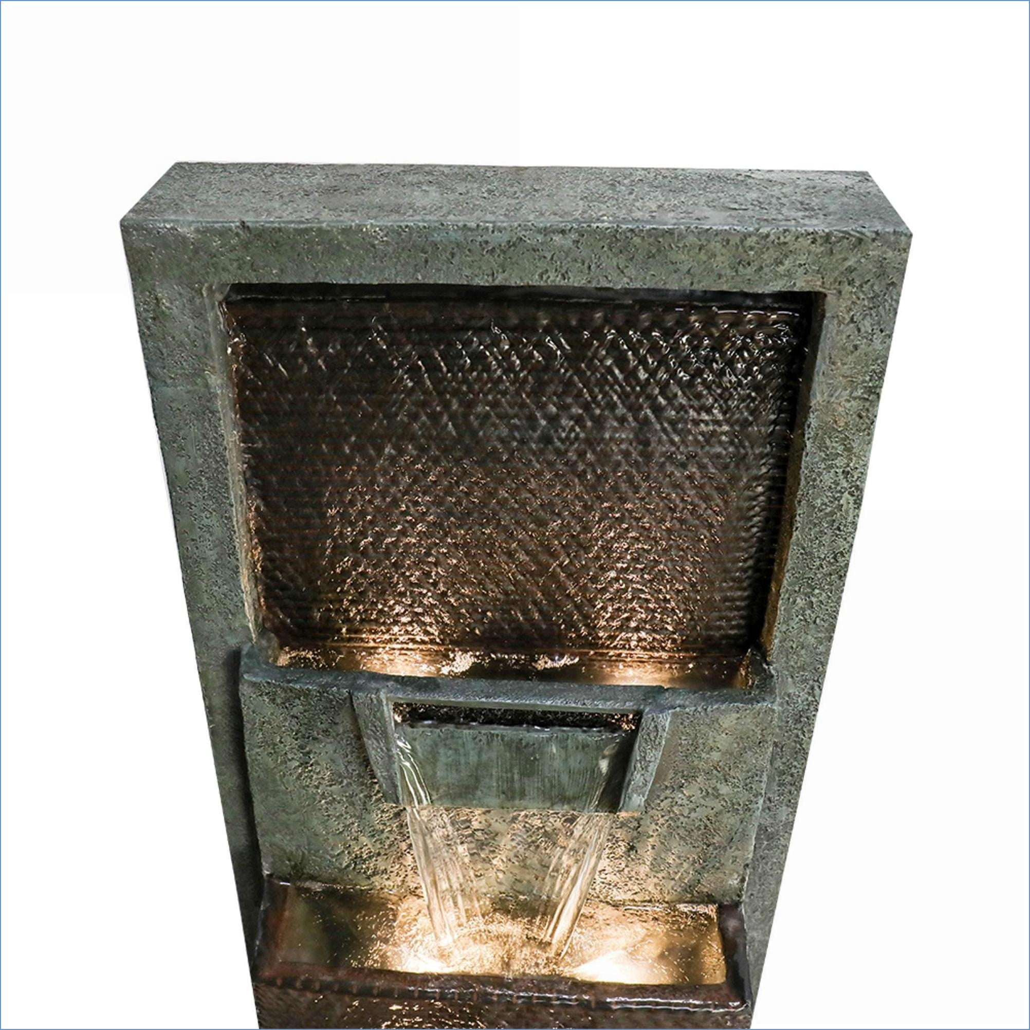 Fountains 39.3"H Outdoor Fountain for Garden Patio Backyard Porch, With LED Lights & Adjustable Pump | Resin | Waterfall
