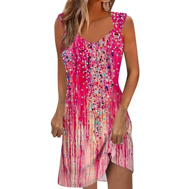 asddcavvf Robes pour Femmes Mode Décontractée Sans Manches Col en V Bouton Métallique
