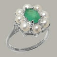 thumbnail image 2 of LBG British Made 10k White Gold Natural Emerald & Cultured Pearl Womens Statement Ring - 33 size options - Size 7.25, 2 of 6