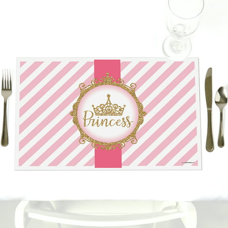 Little Princess Crown - Party Table Decor - Pink and Gold Princess Baby Shower or Birthday Party Placemats - Set of 12