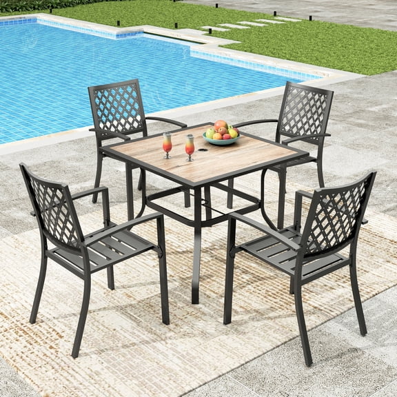 Sophia & William 5 Peices Outdoor Patio Dining Set Wooden-like Table and Stackable Chairs Furniture Set