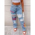 thumbnail image 1 of Lovelywholesale Butterfly Letter Print Ripped Jeans (No Stretch), 1 of 4