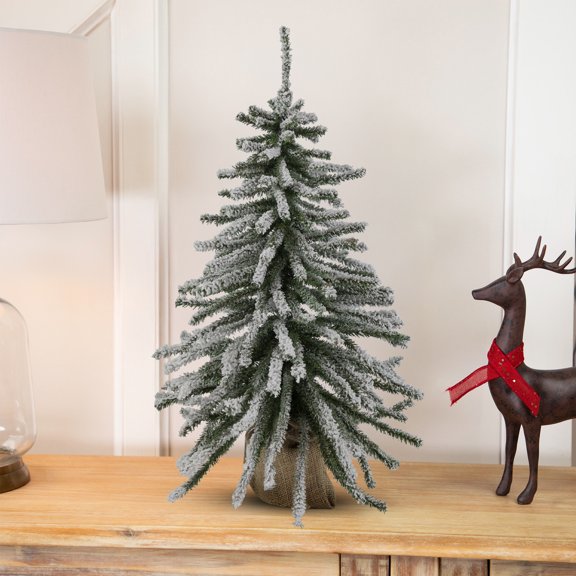 Northlight Potted Flocked Downswept Mini Village Pine Medium Artificial Christmas Tree - 2' - Unlit