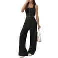 thumbnail image 4 of Women'S 2 Piece Outfits Button Down Sleeveless Sets Crop Blazer Vest and Wide Leg Pants Set Black XXL, 4 of 9