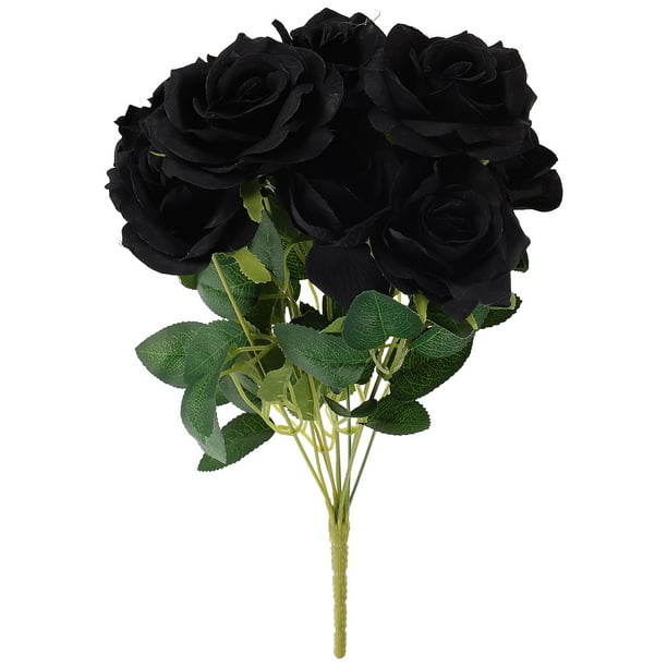GOOHOCHY Ramo artificial de 9 ramas para Halloween, rosas negras, flores falsas