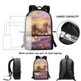 thumbnail image 6 of Uourmeti Smooth Double Zipper Backpack for Travel School, 17 Inch Durable Zippered School Bookbag, Running Horses Purple Flower Field, 6 of 6