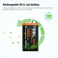 thumbnail image 3 of 4x EBL USB Rechargeable 9V Volt Lithium Batteries 5400mWh + Micro Charging Cable, 3 of 8