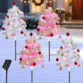 thumbnail image 1 of Rejoda-Ensemble de 4 Arbres de Noël Pré-Éclairés, 33.86 Pouces Arbre de Noël Extérieur avec Rubans Scintillants, Boules Rouges et Cloches, Décor de Noël Alimenté par Énergie Solaire et Type-C pour Jardin Maison Porche, 1 of 4
