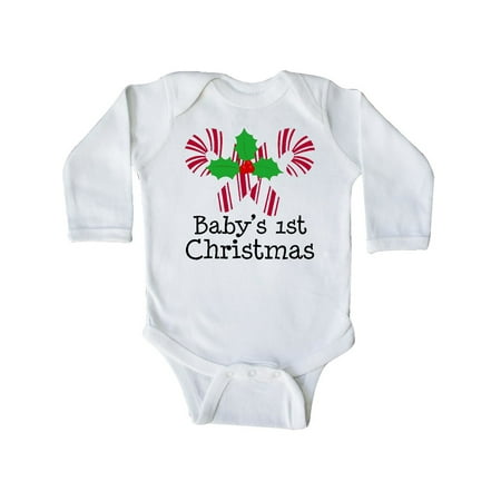 

Inktastic Baby s 1st Christmas Candy Canes Gift Baby Boy or Baby Girl Long Sleeve Bodysuit