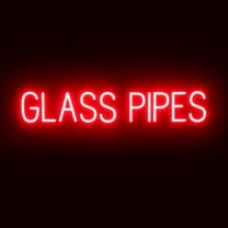 SpellBrite GLASS PIPES LED Sign for Business. 37.6" x 6.3" Red GLASS PIPES Sign Has Neon Sign Look With Energy Efficient LED Light Source. Visible from 500  Feet, 8 Animation Settings.