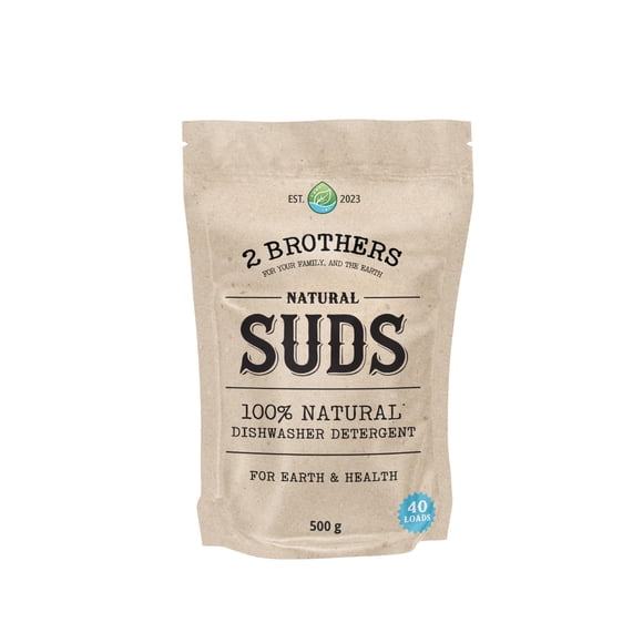 2 Brothers, Natural Suds, 100% Natural Dishwasher Detergent, Fragrance-Free, 500g, 40 Loads (500g)