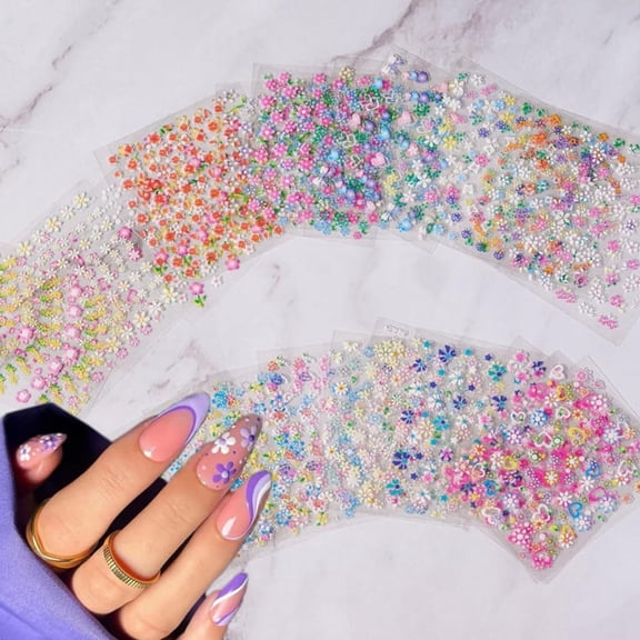 30Pcs Flower Nail Art Stickers 52x62x0.3mm Colorful Plastic 3D Self Adhesive Nail Decals Plant Cute Stylish Summer Floral Design for Women DIY Everyday Accessories for DIY