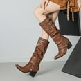 thumbnail image 5 of Bnwani Women Boots Knee High Boots Fall Winter Fashion Mid-Heel Thick Chunky Mid-Calf Versatile Casual Sweet Western Boot Brown Size 6, 5 of 5