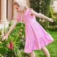 thumbnail image 6 of Spazoro Toddler Girls A-Line Dress, Short Sleeve Floral Print Round Neck Casual Princess Dresses for Child Girls Pink Size 13 T, 6 of 6