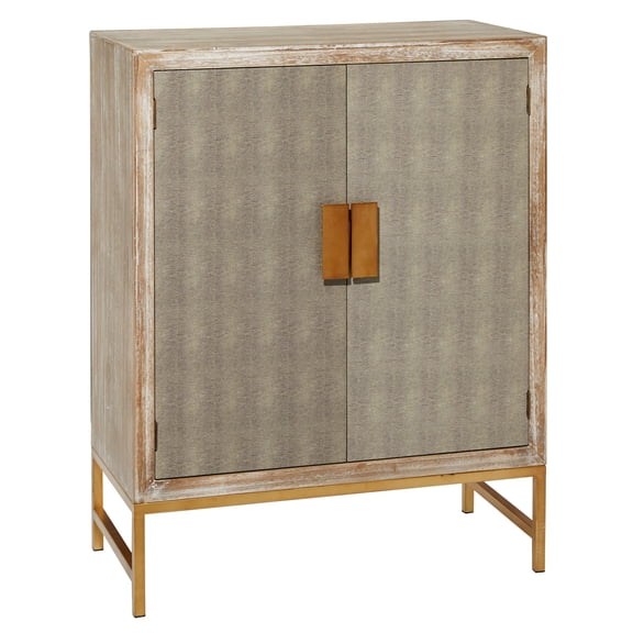 DecMode 32" x 40" Brown Wood Snakeskin Inspired 1 Shelf and 2 Doors Cabinet, 1-Piece
