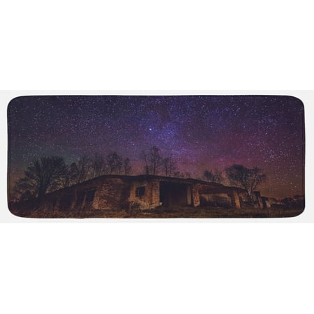 

Rustic Kitchen Mat Underground View of Rock Building with Stary Sky Cosmos Galaxy Universe Print Plush Decorative Kitchen Mat with Non Slip Backing 47 X 19 Brown Purple by Ambesonne