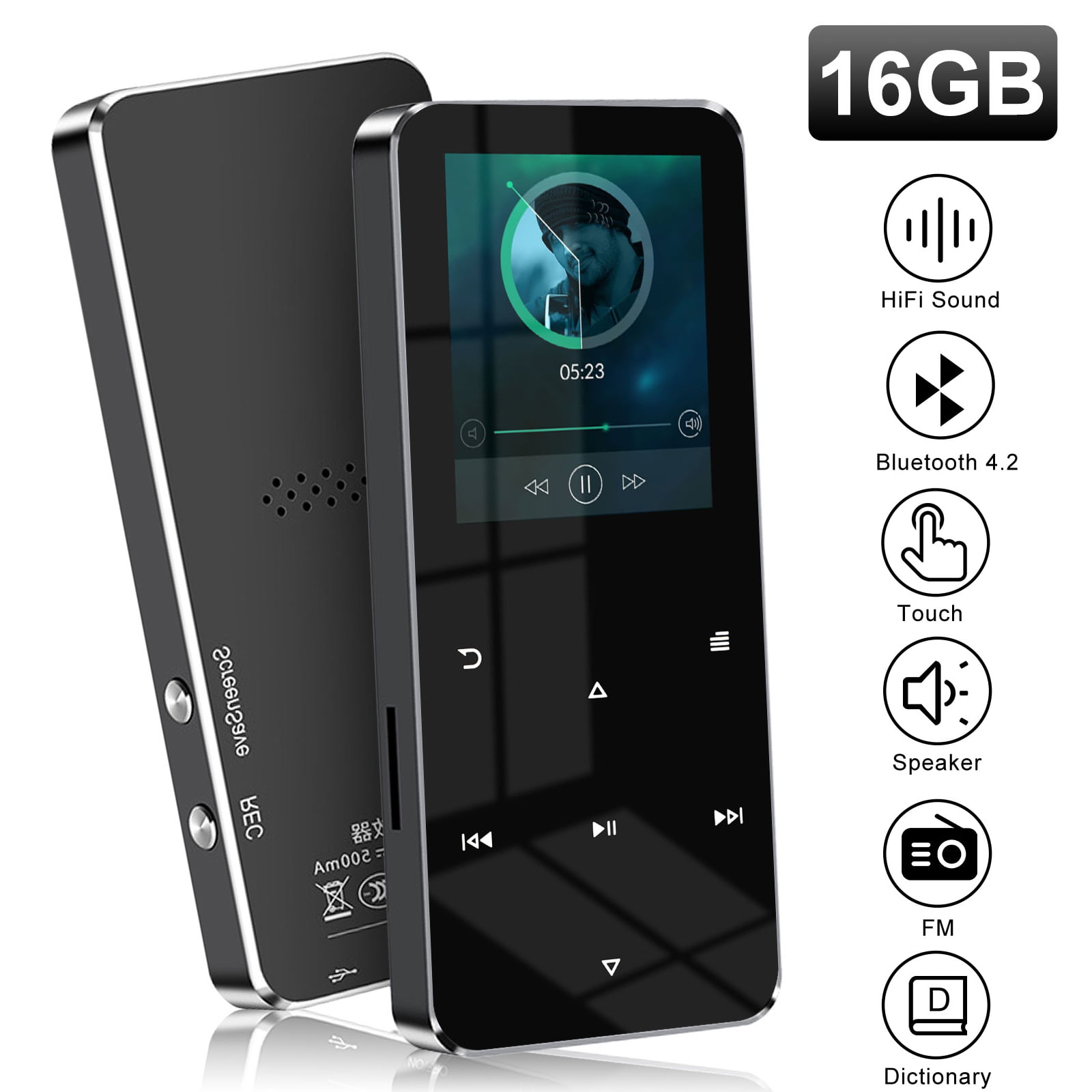 Expandable up to 128GB TF Card Pedometer with Armband and Earphone Voice Recorder MP3 Player Hi-Fi Lossless Sound Music Player with FM Radio 32GB MP3 Players with Bluetooth 