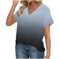 thumbnail image 5 of Hfnxid Womens Summer Tops Eyelet Short Sleeve V Neck Shirts Fashion Gradient Business Blouse Casual Loose Fit Work Blouses Gray M, 5 of 8
