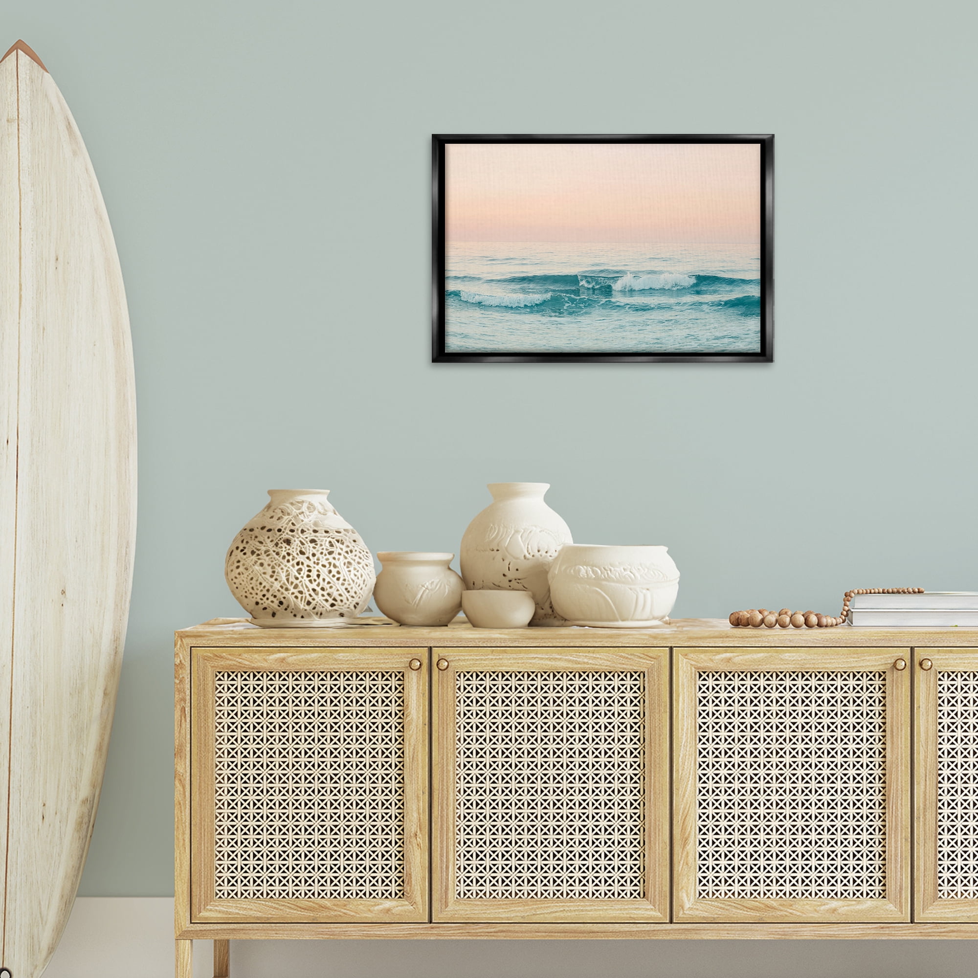 Stupell Industries Greece Ocean Waves Nautical & Beach Photography Black Floater Framed Canvas Art Print Wall Art, 25 x 17