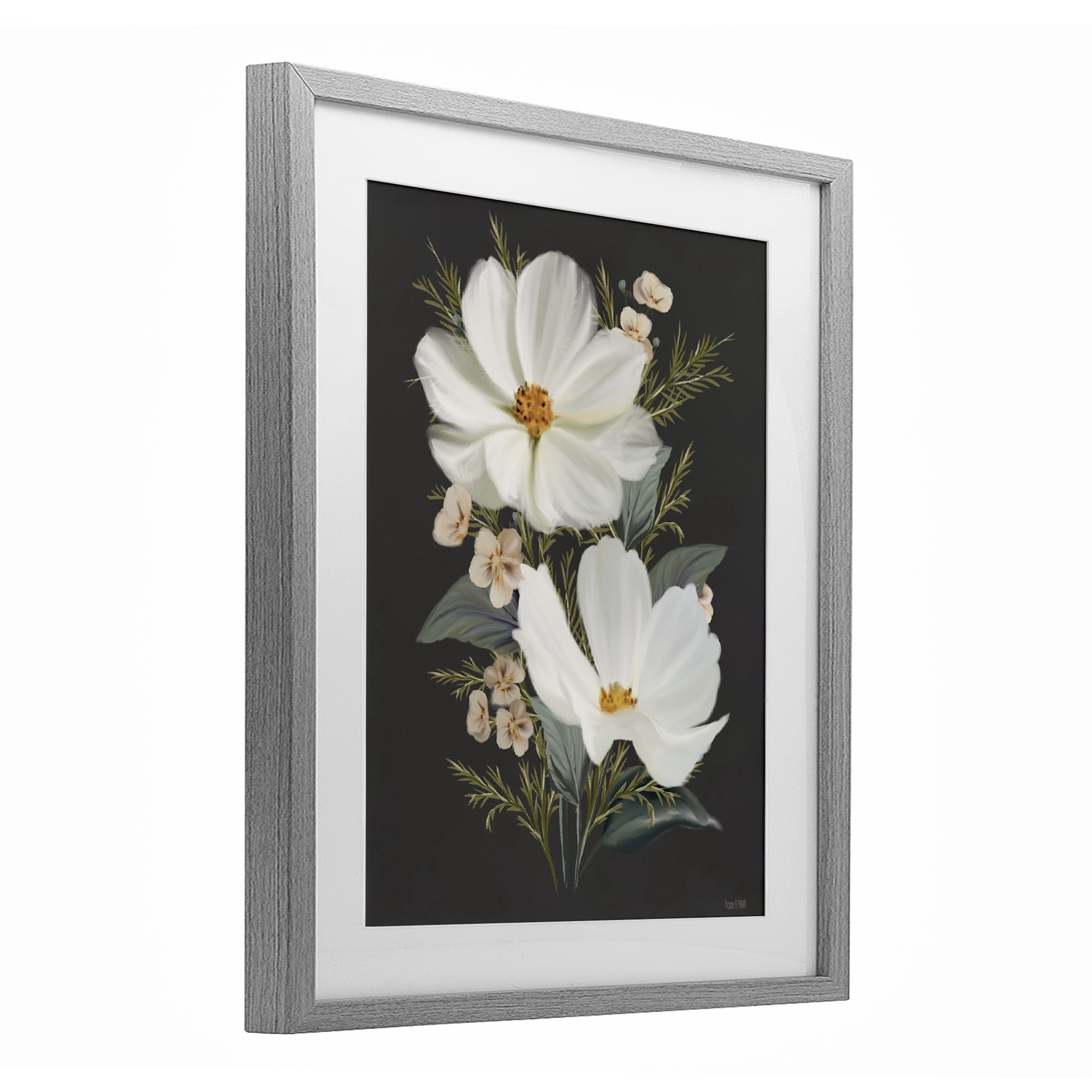 Stupell Industries Old Lace Cosmos Gray Framed Print Under Glass, design by House Fenway