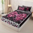 thumbnail image 3 of Homewish Leopard Print Bow Heart Zipper Twin Comforter Sets with Fitted Sheet and 2 Pillowcases for Girls, Pink Ribbon Zipper Bedding Set, Black Reversible, 4-Piece, 3 of 6