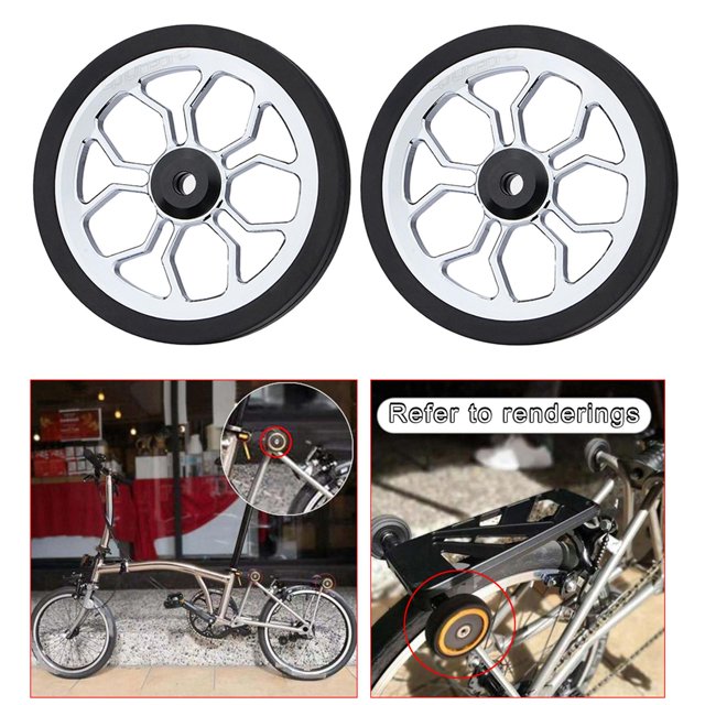 Bicicleta plegable de aleación de aluminio, rueda fácil, componentes de rueda fácil, piezas de reparación, rodillo de montaje de carga, accesorios tra Plata Sunnimix Bicicleta Plegable Easy Wheel