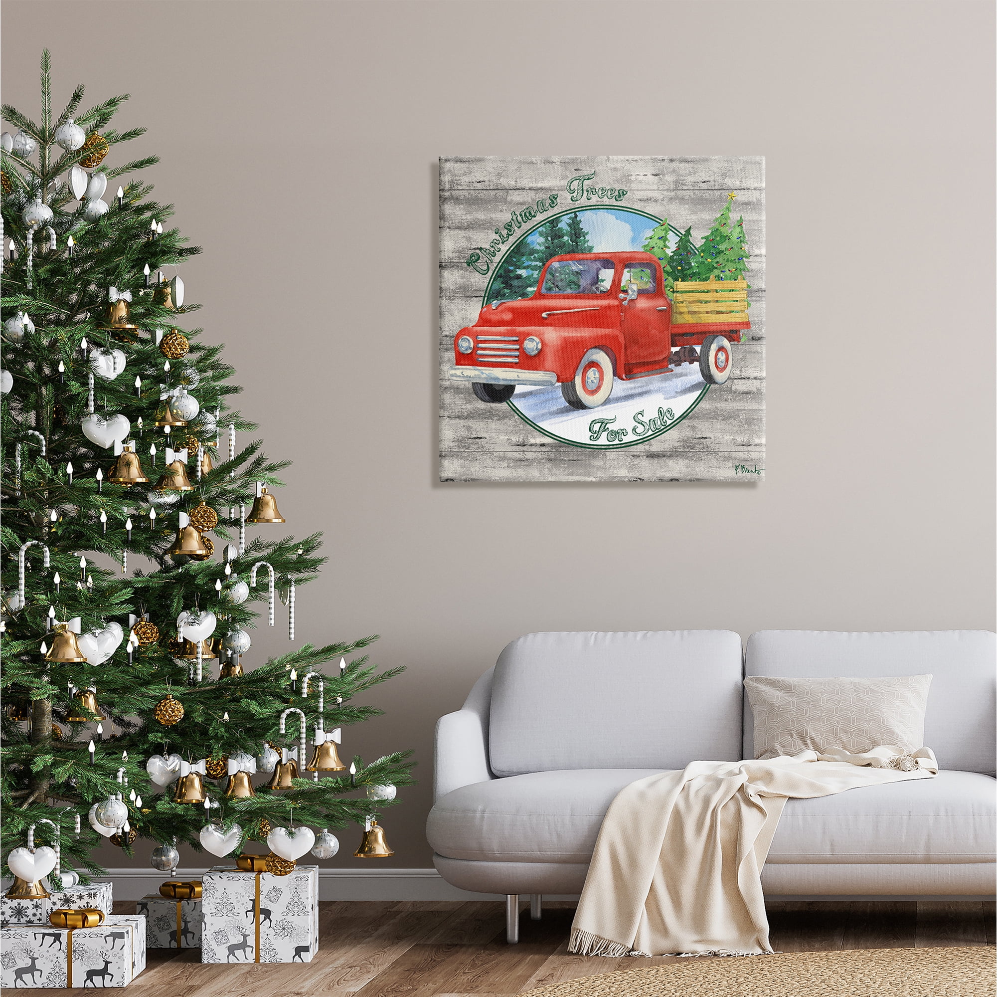 Stupell Industries Christmas Tree Truck Holiday Painting Gallery Wrapped Canvas Print Wall Art, 30 x 30