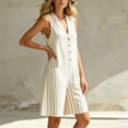 thumbnail image 5 of Ksrymi Overalls for Women Striped Sleeveless Romper Shorts – Loose V-Neck Button Down Wide Leg Playsuit with Pockets, Relaxed Set Overalls for Women, 5 of 7