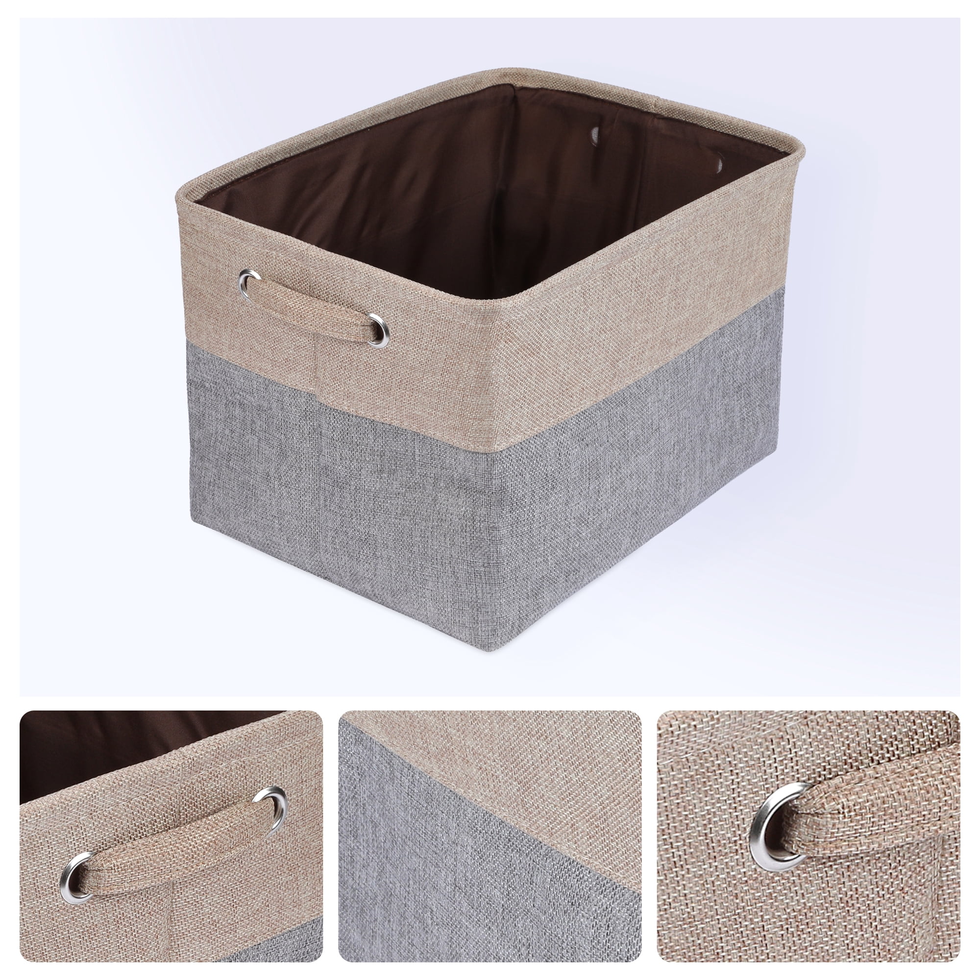 Unique Bargains Fabric Storage Bin with Handles 3 Pcs Gray-Brown 15*11*9.4in